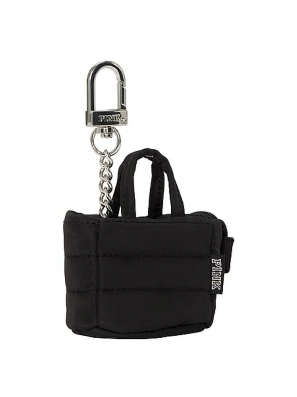 PINK Black Mini Tote Keychain with Silver Hardware